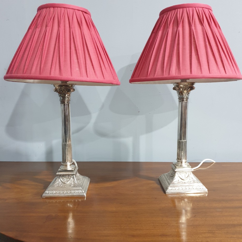 Super Pair Silver Plate Table Lamps