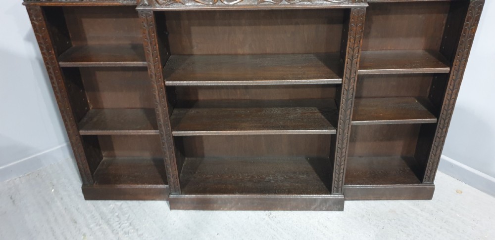 Quality Carved Oak Open Library Bookcase View III