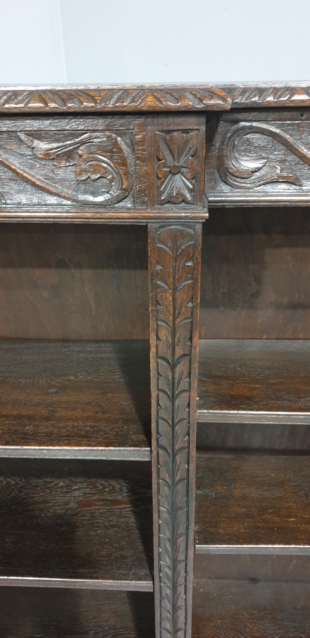 Quality Carved Oak Open Library Bookcase View IV