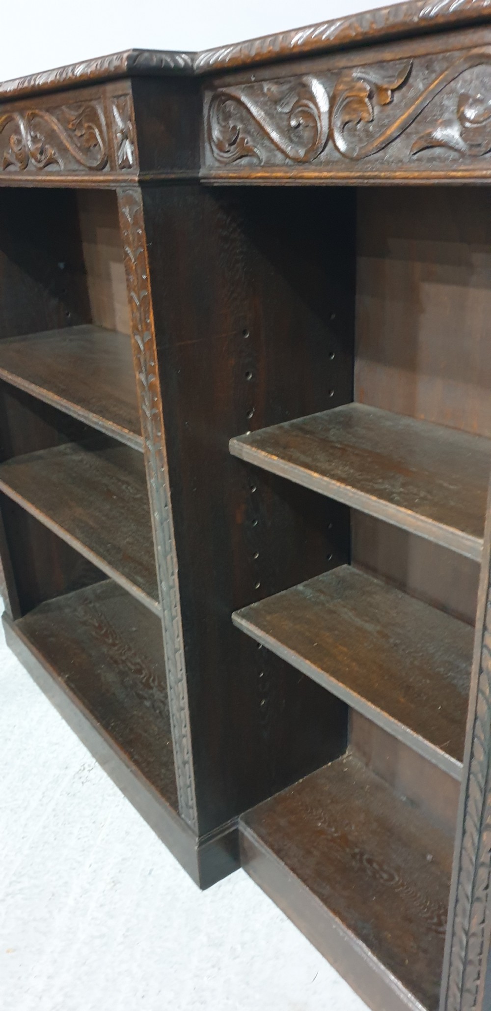 Quality Carved Oak Open Library Bookcase View VI