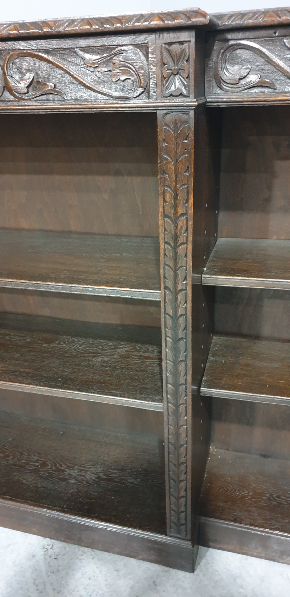 Quality Carved Oak Open Library Bookcase View XII