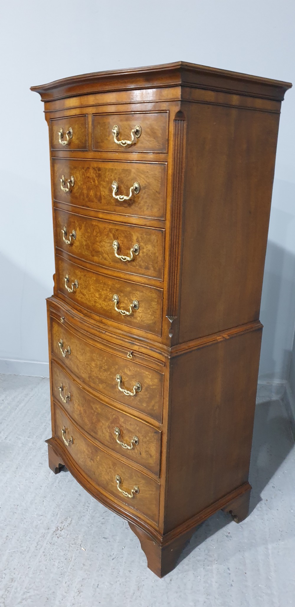Burr Walnut Chest on Chest of Drawers View V