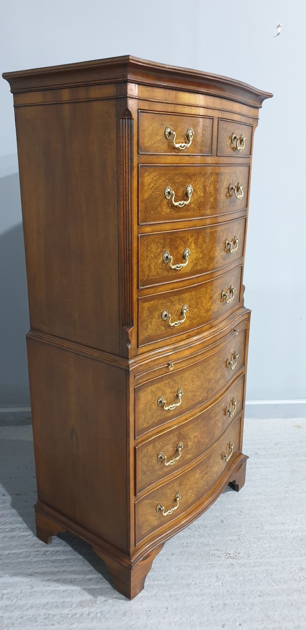 Burr Walnut Chest on Chest of Drawers View VI