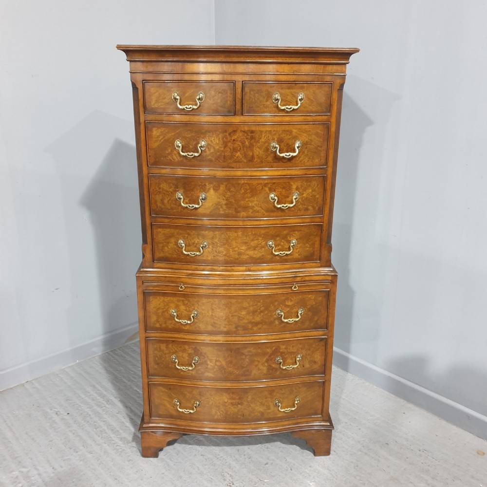 Burr Walnut Chest on Chest of Drawers