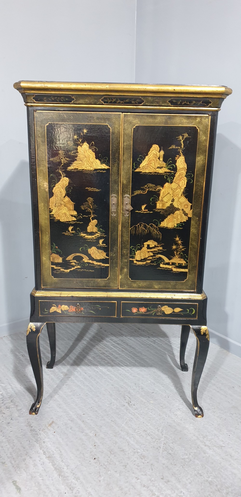 Super Black Laquered Chinoiserie Cabinet View III