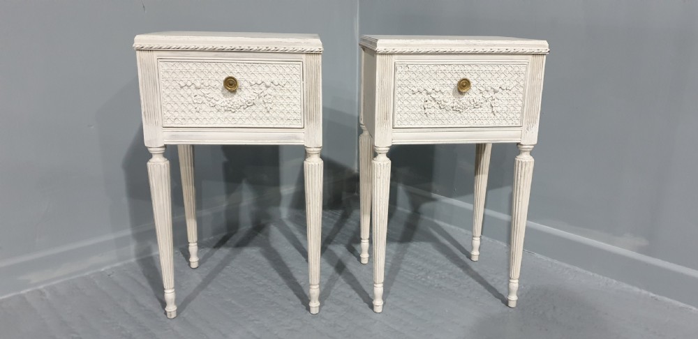 Very Good Pair French Painted Bedside Lamp Chests View II