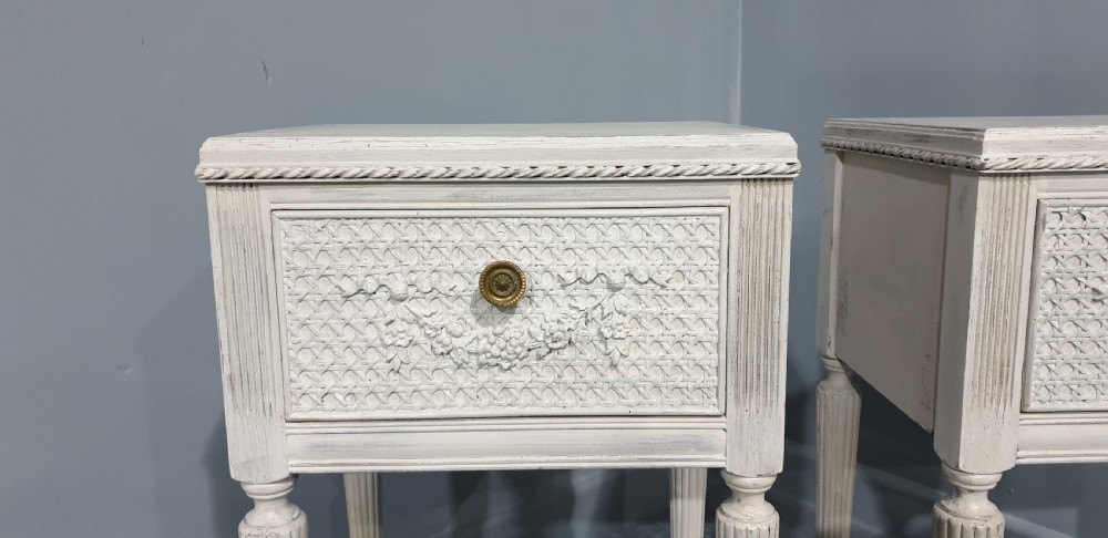 Very Good Pair French Painted Bedside Lamp Chests View III