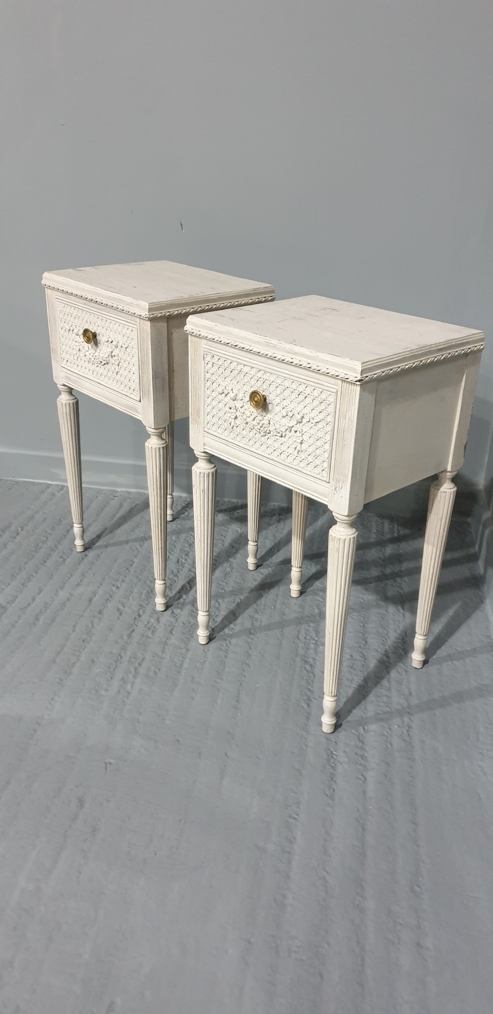 Very Good Pair French Painted Bedside Lamp Chests View VIII