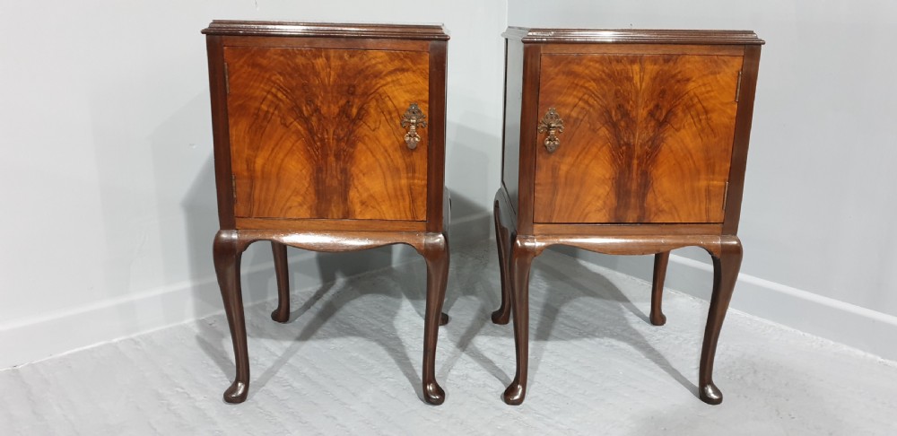 Pair Walnut Bedside Lamp Cabinets View II