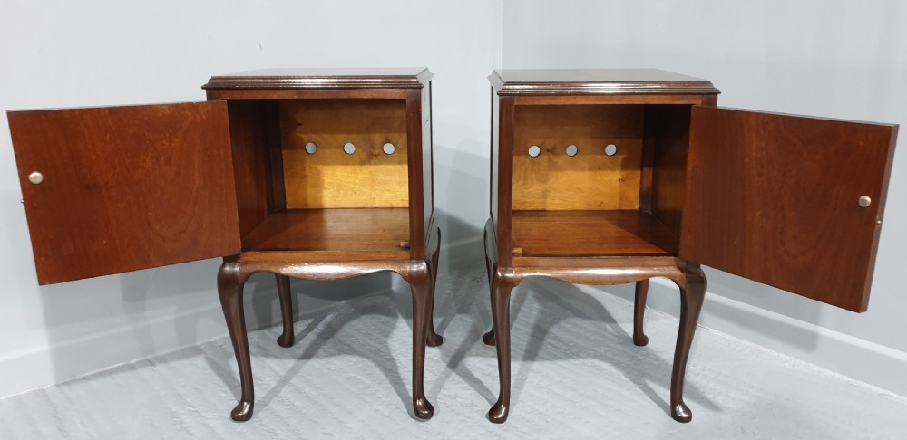 Pair Walnut Bedside Lamp Cabinets View III