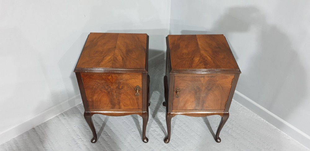 Pair Walnut Bedside Lamp Cabinets View IV