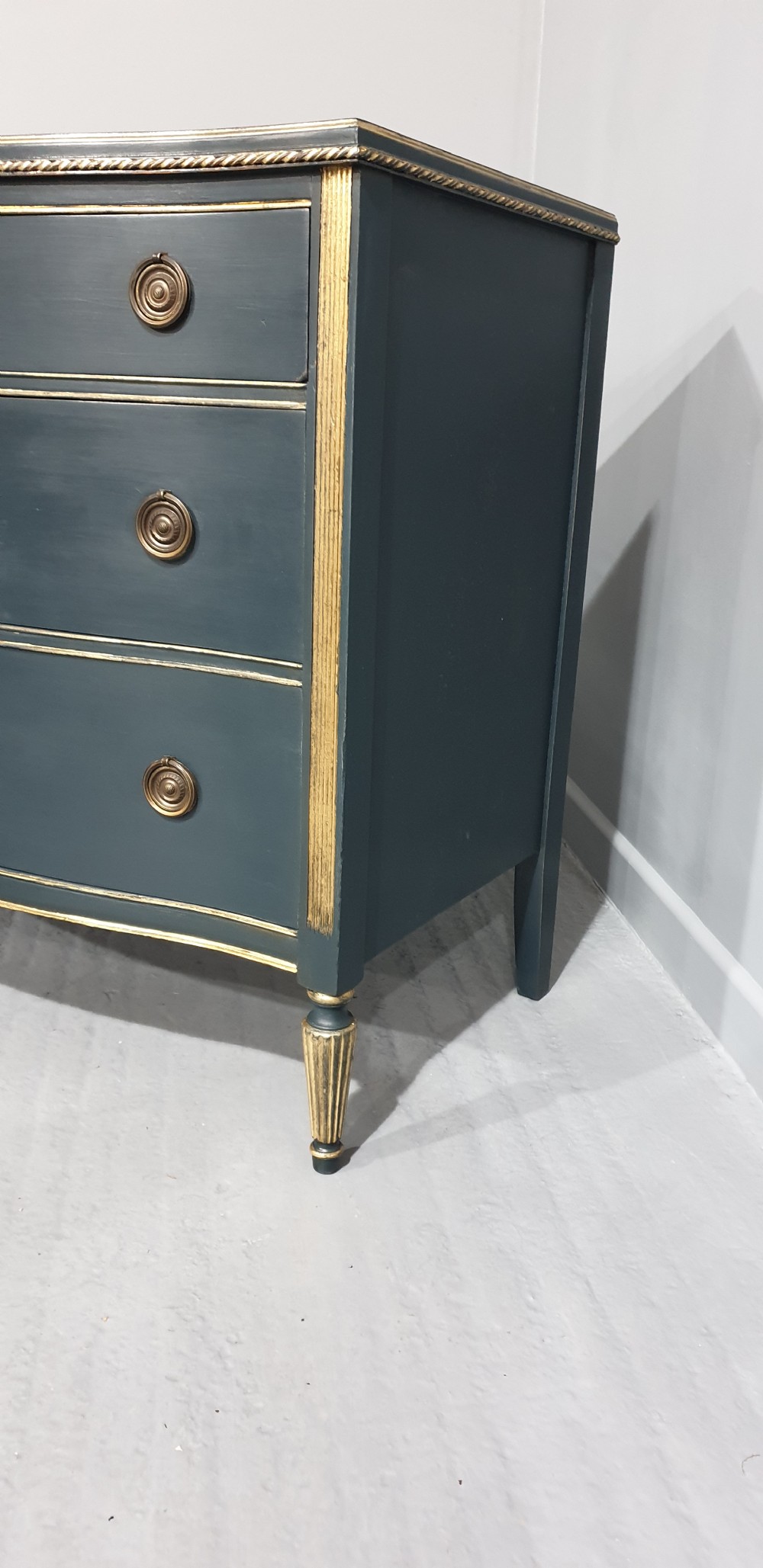 Super French Painted and Parcel Gilt Commode Chest of Drawers View III