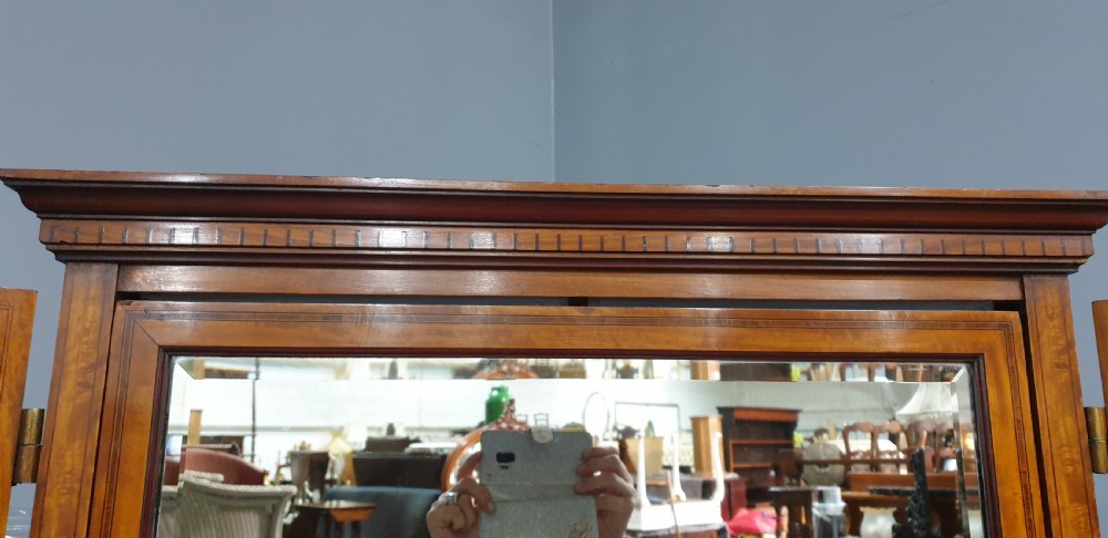 Superb Satinwood Inlaid Tryptic Cheval Mirror View IV