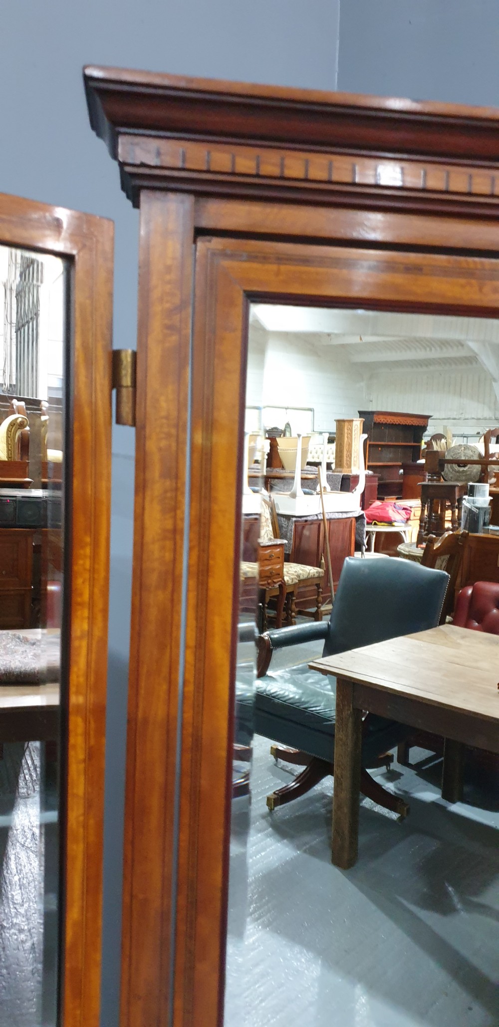 Superb Satinwood Inlaid Tryptic Cheval Mirror View V