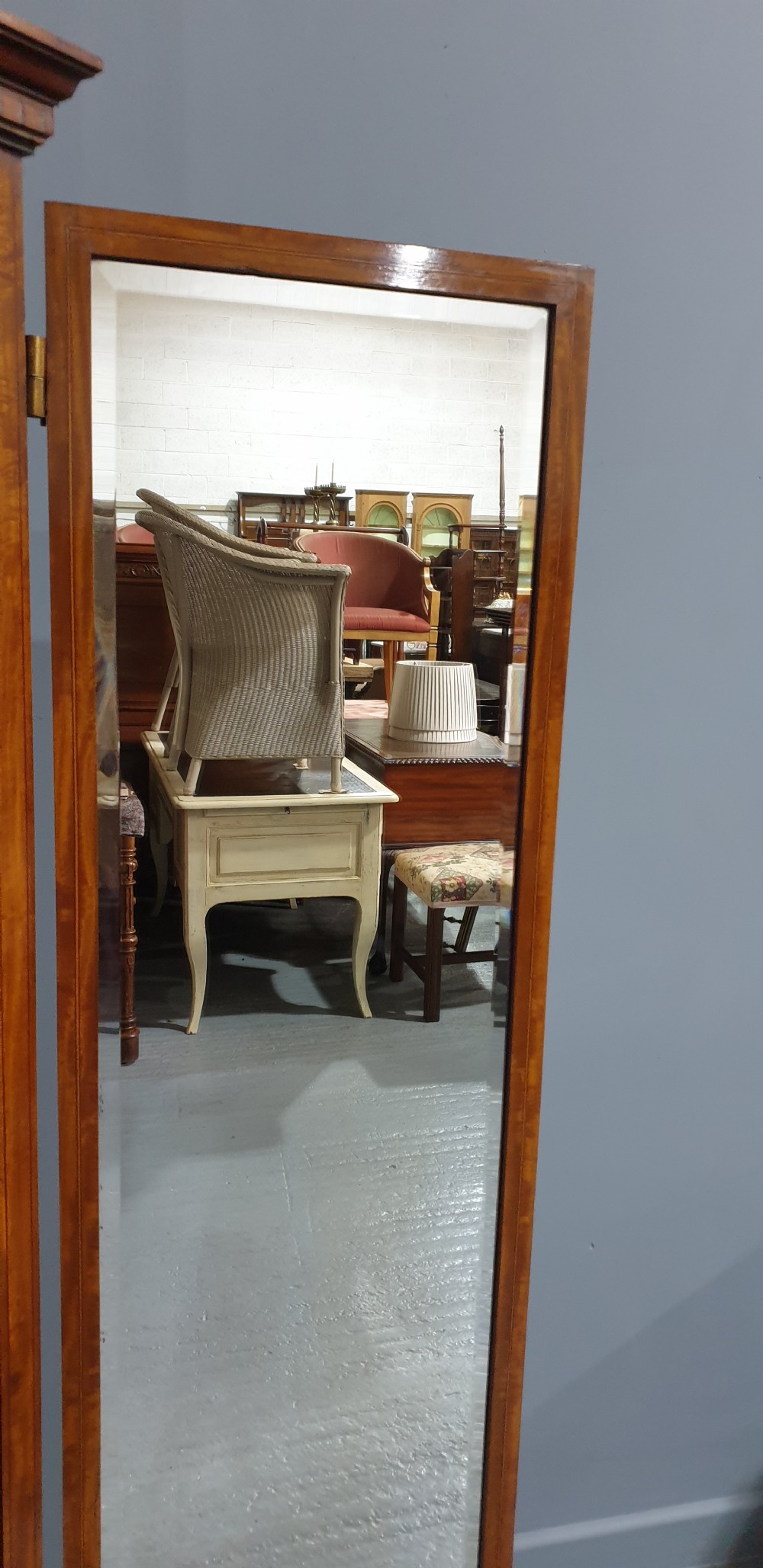 Superb Satinwood Inlaid Tryptic Cheval Mirror View VI