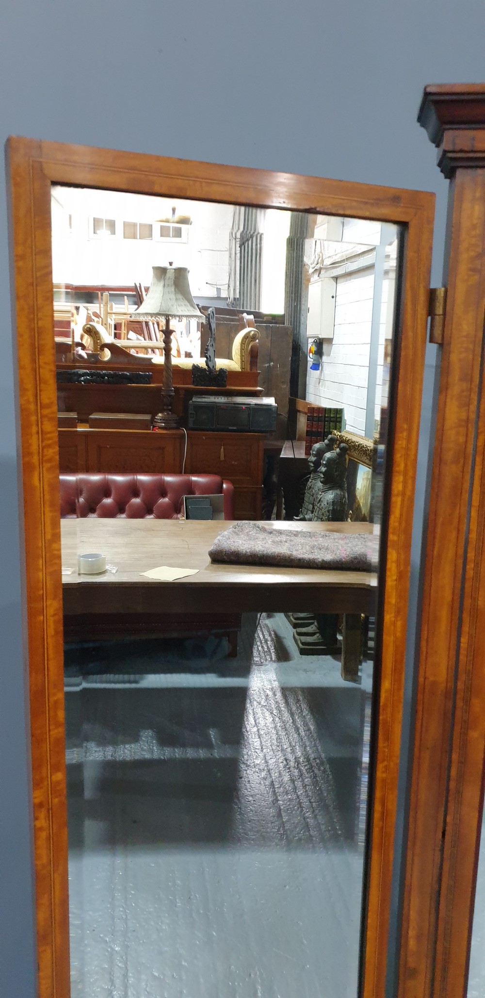 Superb Satinwood Inlaid Tryptic Cheval Mirror View VII