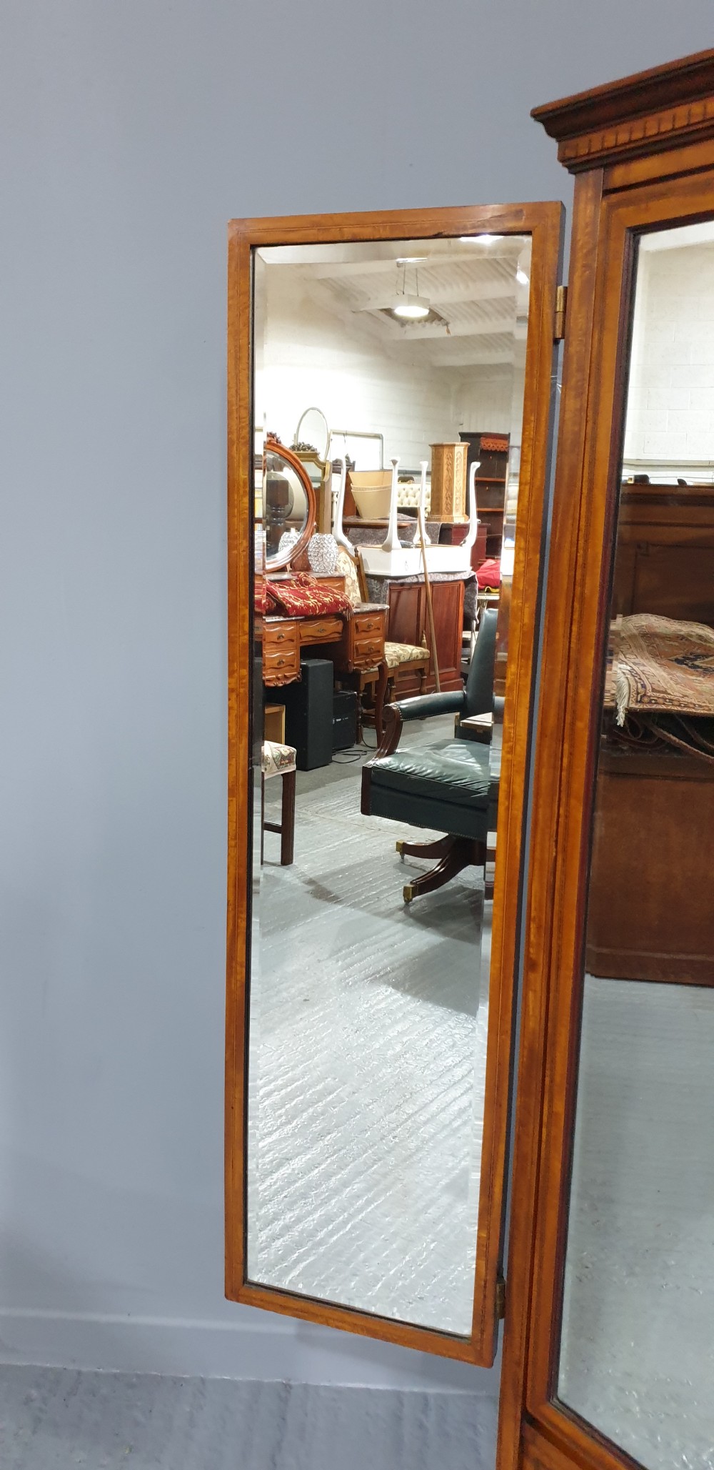 Superb Satinwood Inlaid Tryptic Cheval Mirror View X