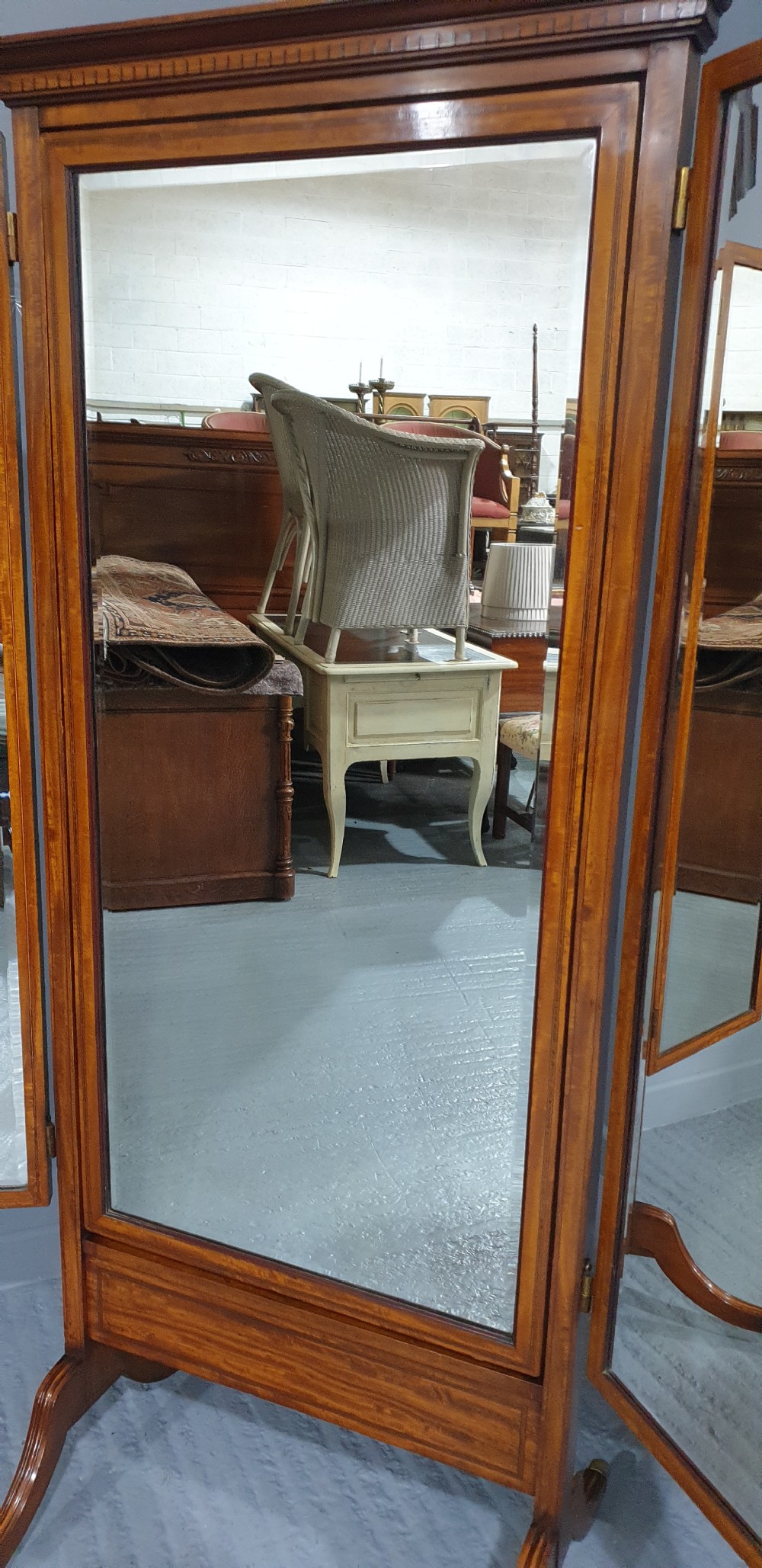 Superb Satinwood Inlaid Tryptic Cheval Mirror View XI