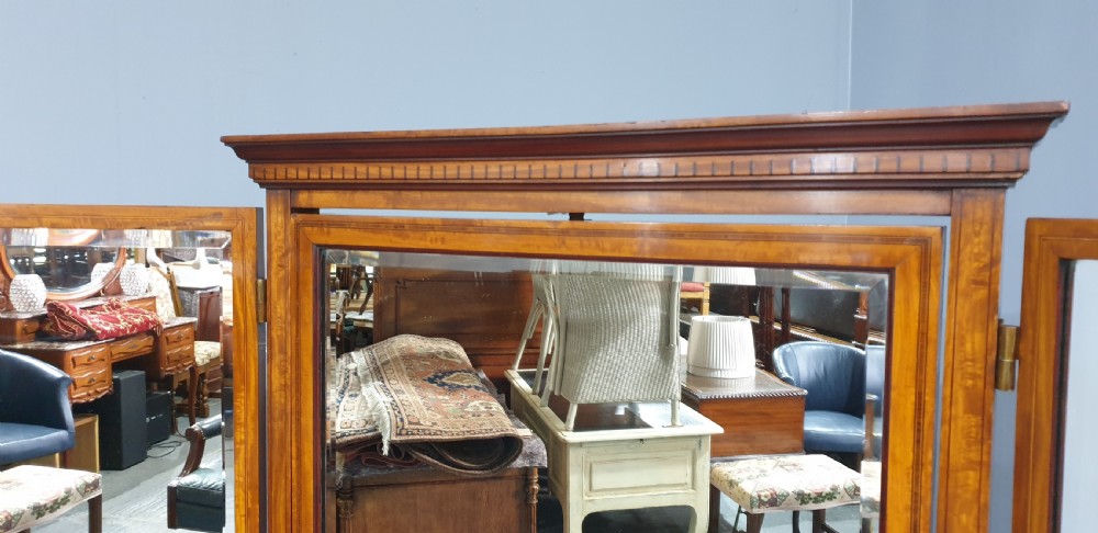 Superb Satinwood Inlaid Tryptic Cheval Mirror View XII