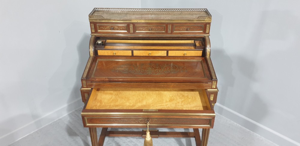 Outstanding Brass Inlaid Ladies Bureau Desk View V