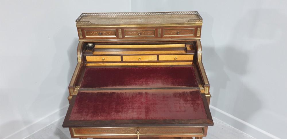 Outstanding Brass Inlaid Ladies Bureau Desk View VI