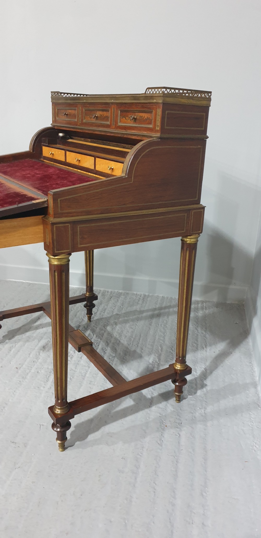 Outstanding Brass Inlaid Ladies Bureau Desk View VII