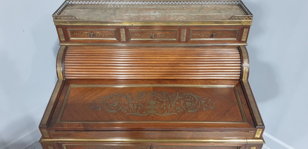 Outstanding Brass Inlaid Ladies Bureau Desk View IX