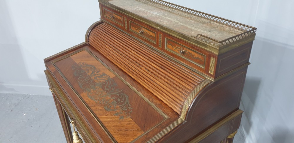 Outstanding Brass Inlaid Ladies Bureau Desk View XII