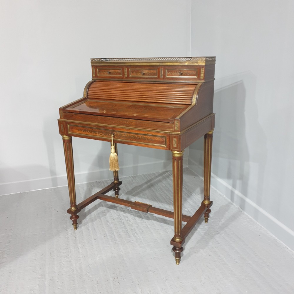 Outstanding Brass Inlaid Ladies Bureau Desk