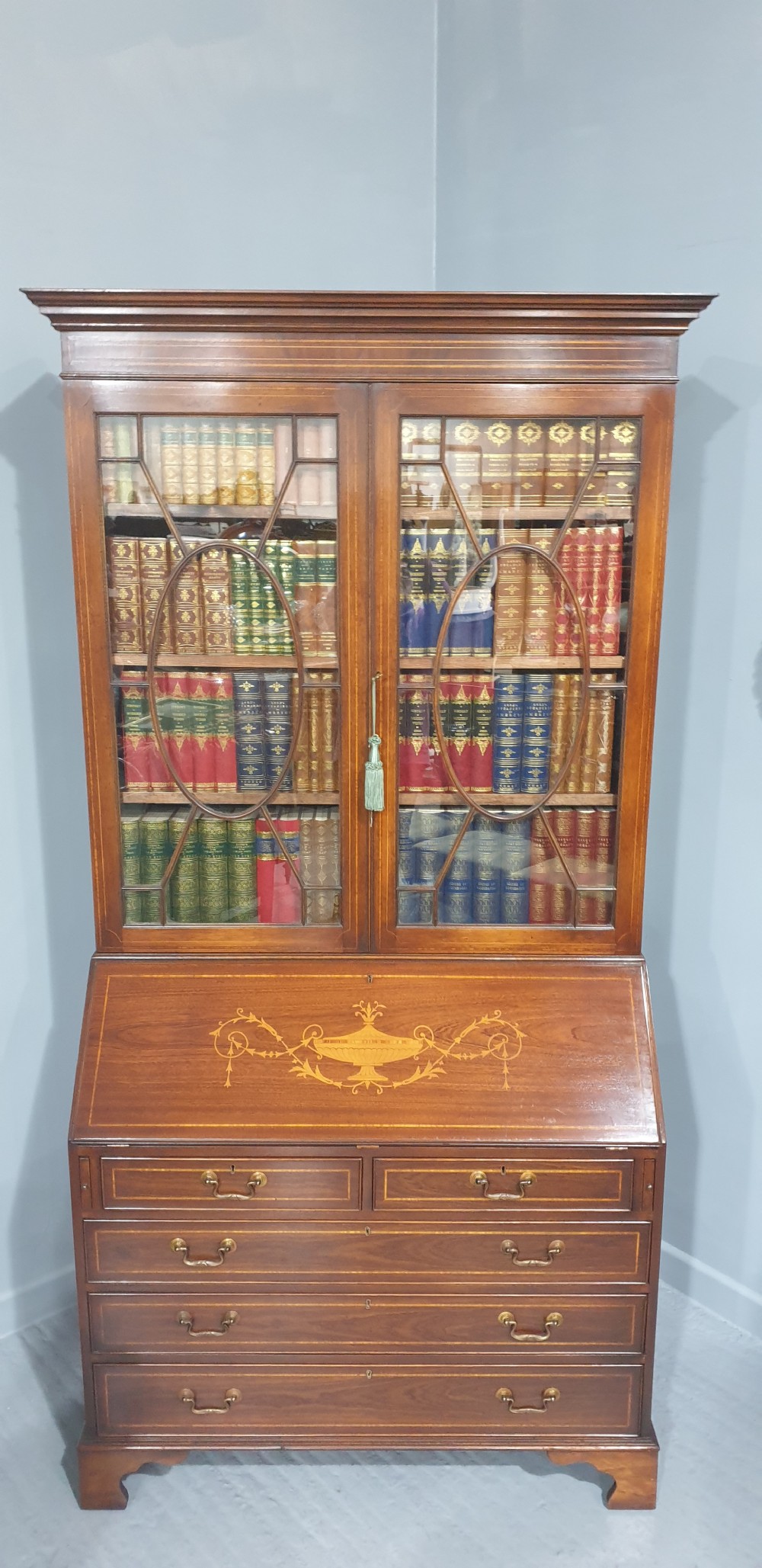 Large Mahogany Inlaid Bureau Bookcase View II