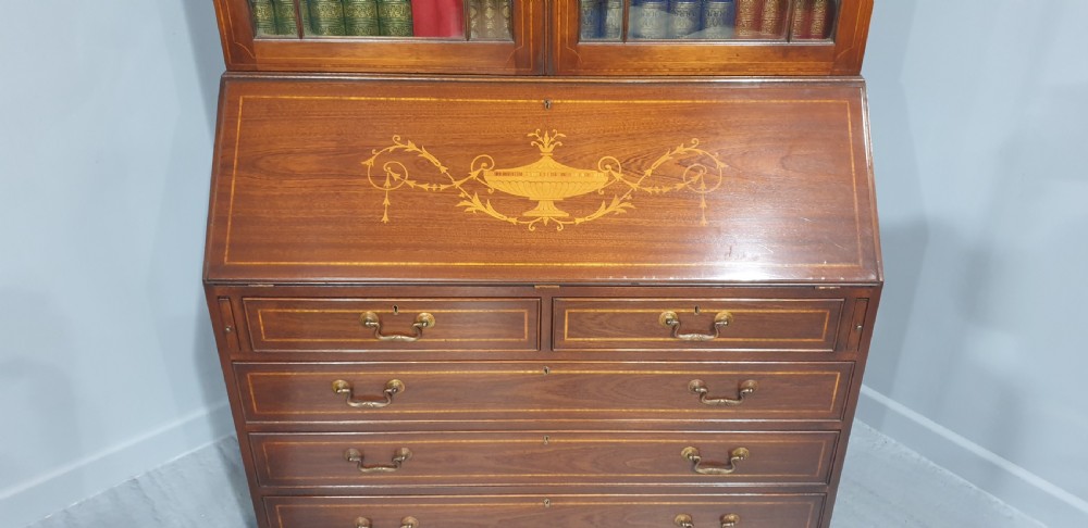 Large Mahogany Inlaid Bureau Bookcase View IV