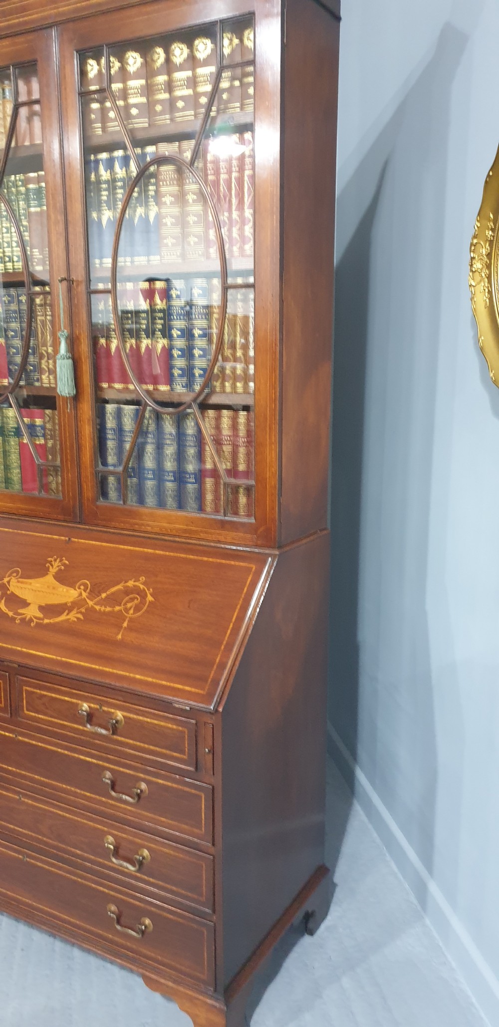 Large Mahogany Inlaid Bureau Bookcase View VII