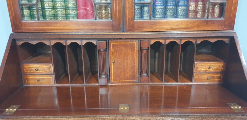 Large Mahogany Inlaid Bureau Bookcase View X