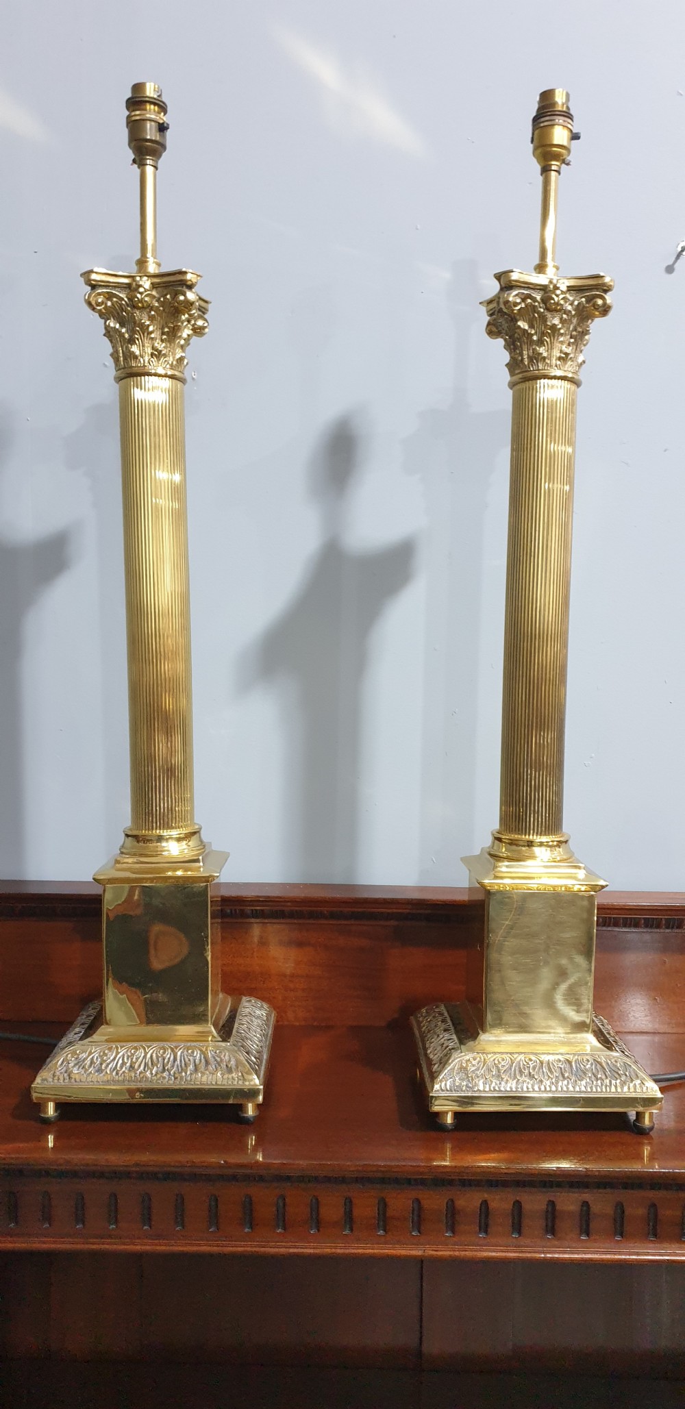 Pair Corinthium Column Lamps View II
