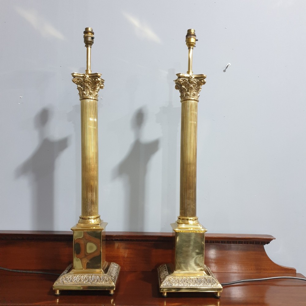 Pair Corinthium Column Lamps