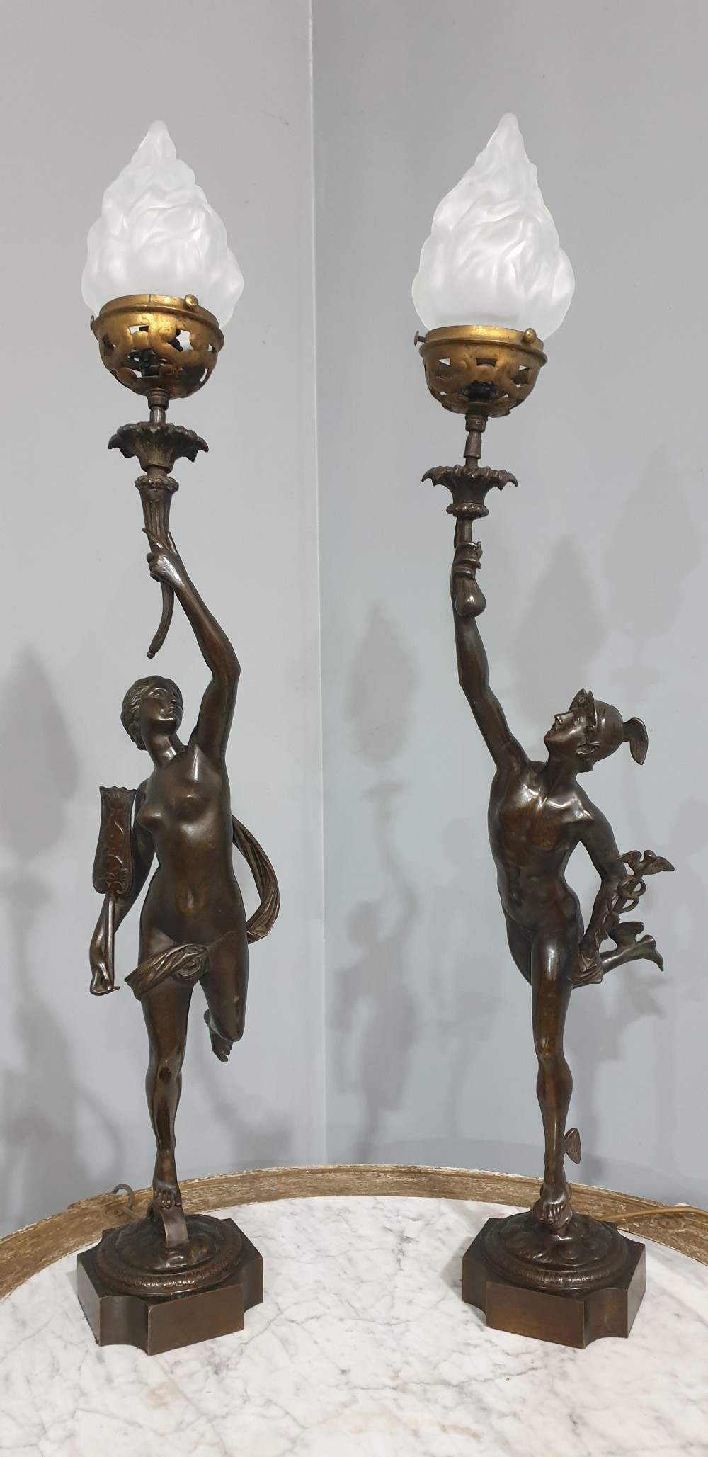 Outstanding Pair Bronze Table Lamps View II