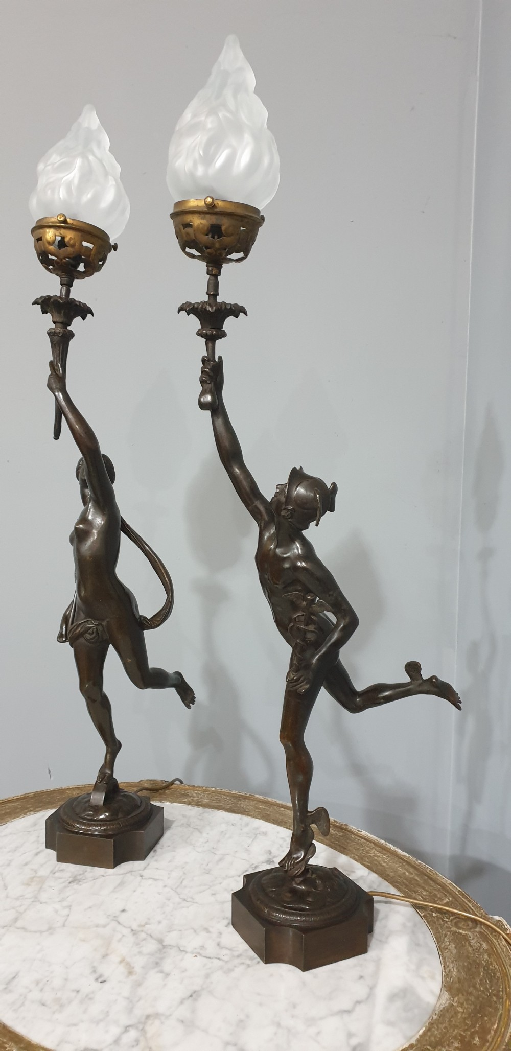 Outstanding Pair Bronze Table Lamps View III