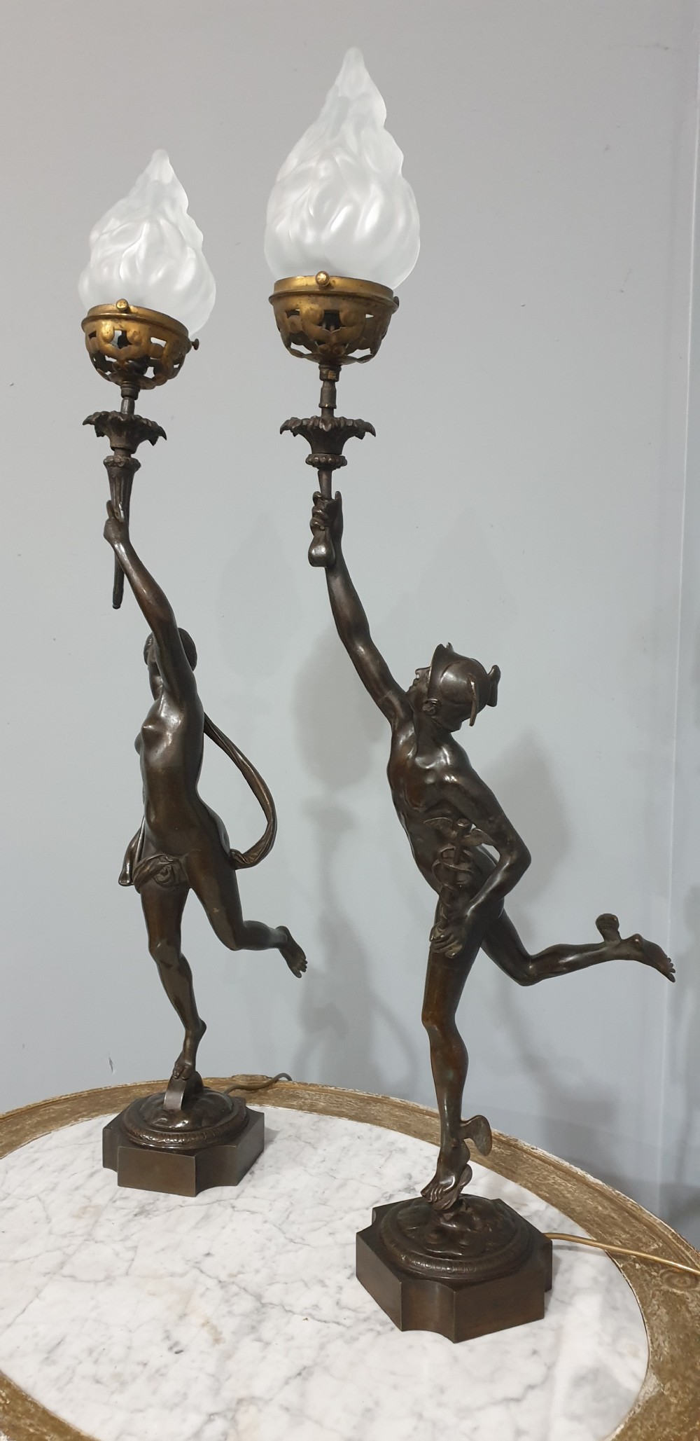 Outstanding Pair Bronze Table Lamps View IV