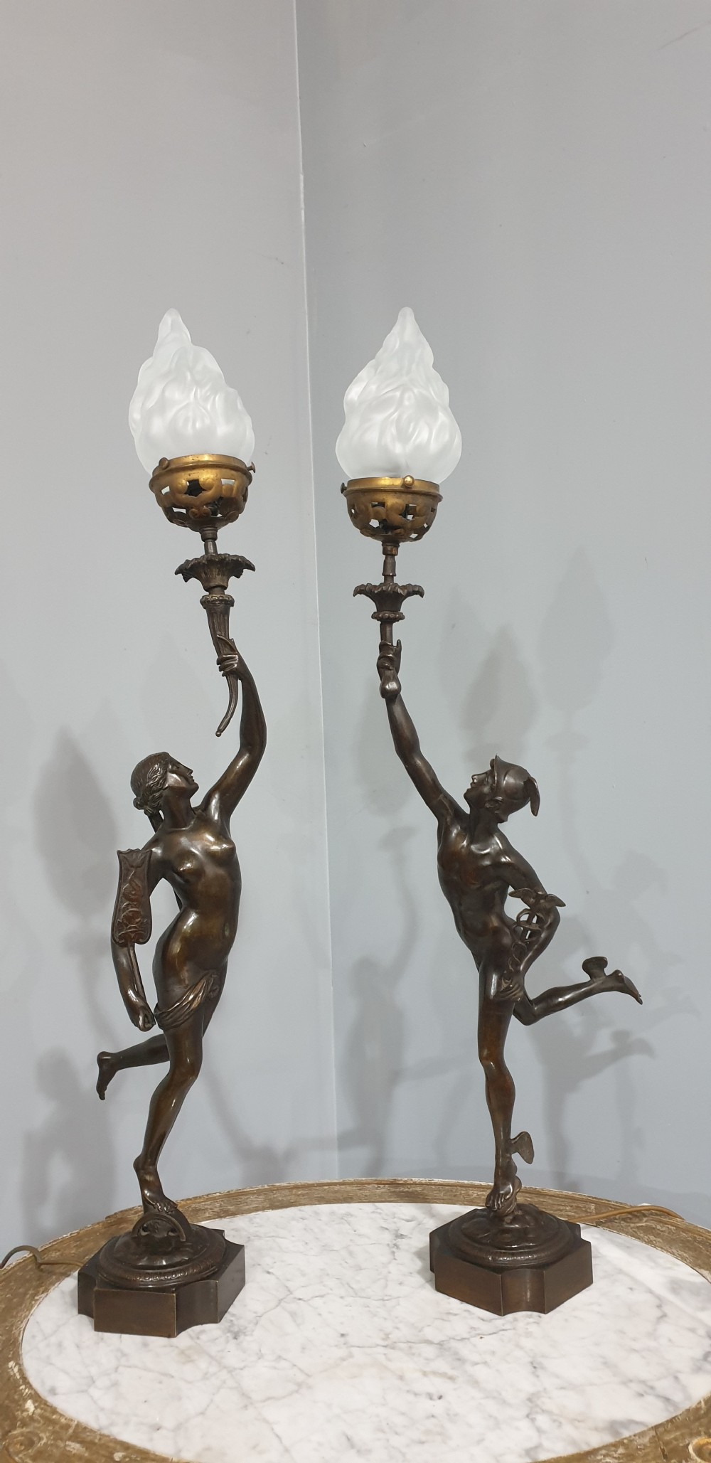 Outstanding Pair Bronze Table Lamps View X