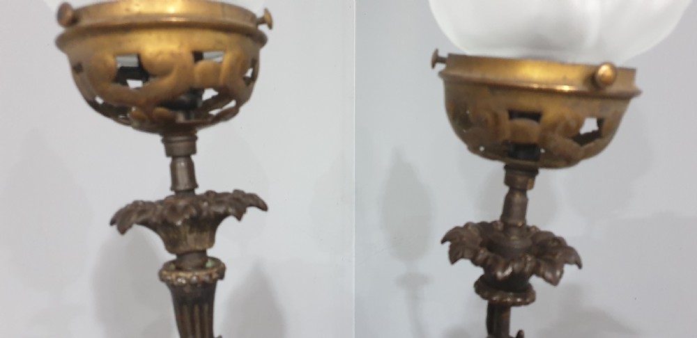 Outstanding Pair Bronze Table Lamps View XV