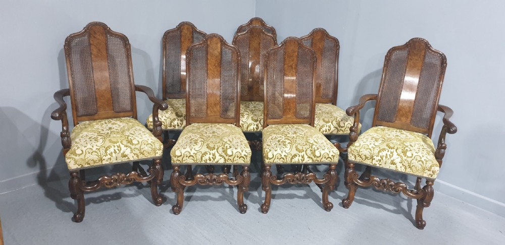 Superb Set Eight Walnut Bergere Dining Chairs View IV