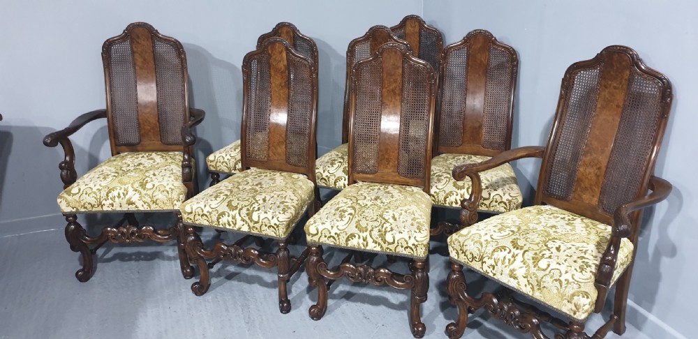 Superb Set Eight Walnut Bergere Dining Chairs View V