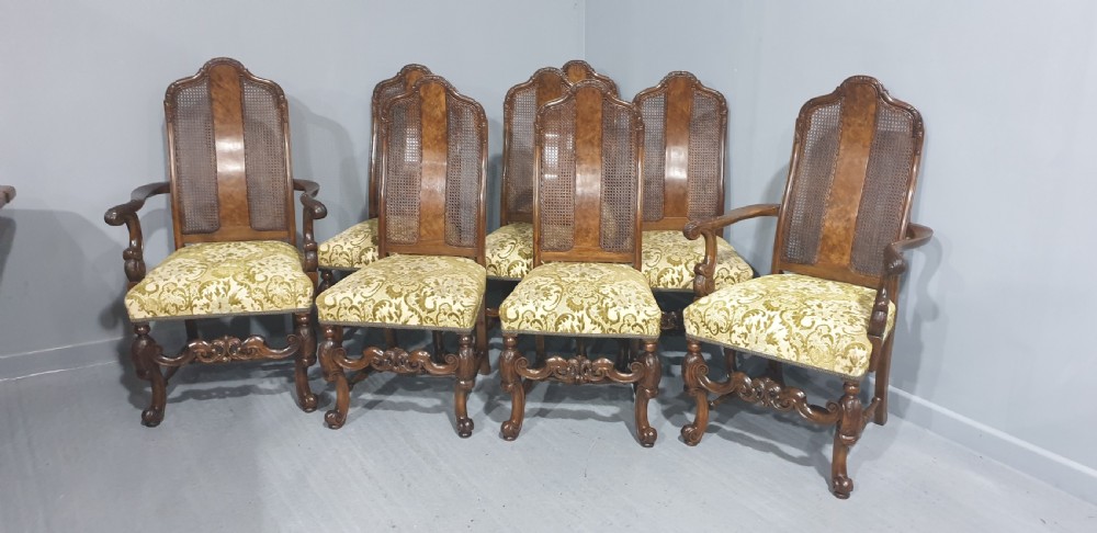 Superb Set Eight Walnut Bergere Dining Chairs View VI