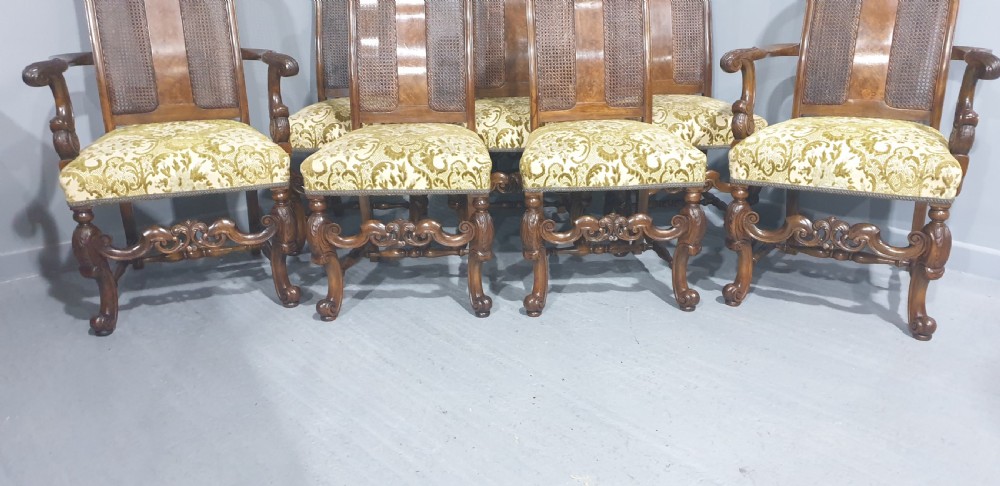 Superb Set Eight Walnut Bergere Dining Chairs View IX