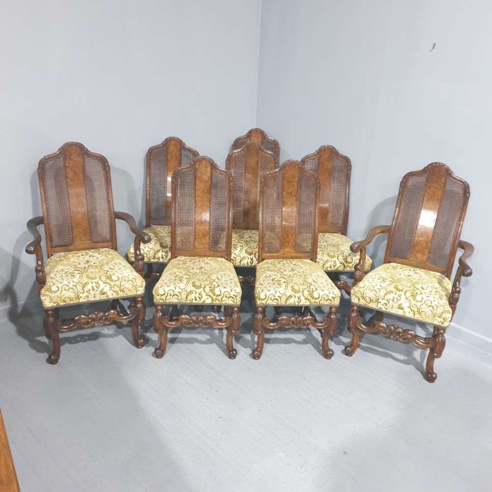Superb Set Eight Walnut Bergere Dining Chairs