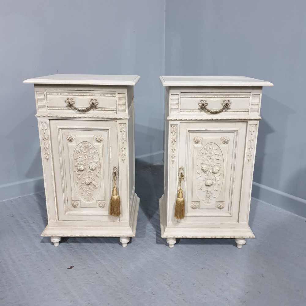 Good Pair French Painted Bedside Cabinets