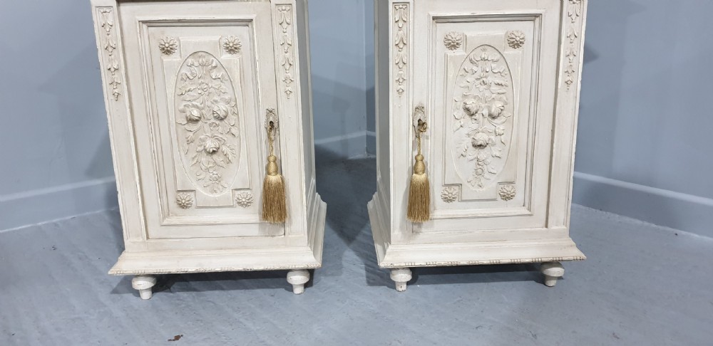 Good Pair French Painted Bedside Cabinets View II