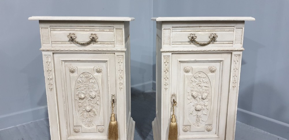 Good Pair French Painted Bedside Cabinets View IV