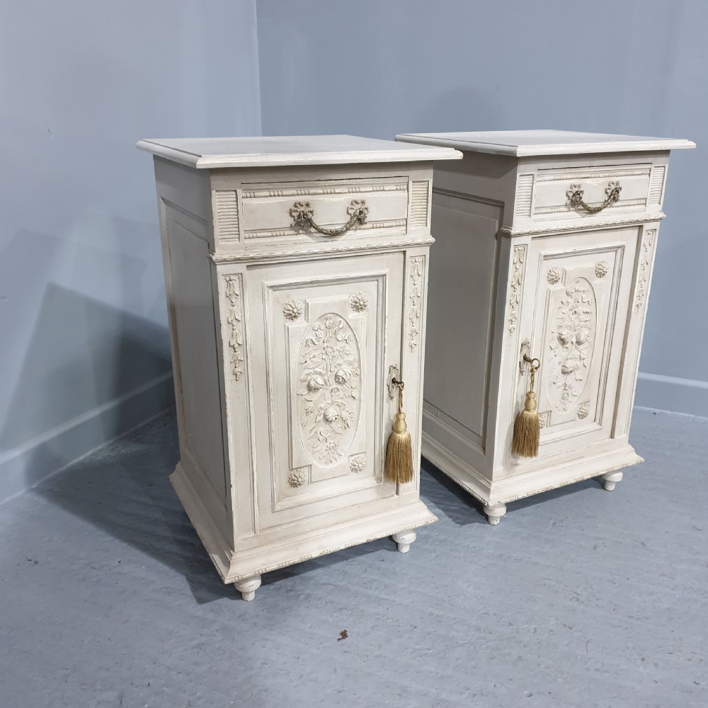 Good Pair French Painted Bedside Cabinets View X