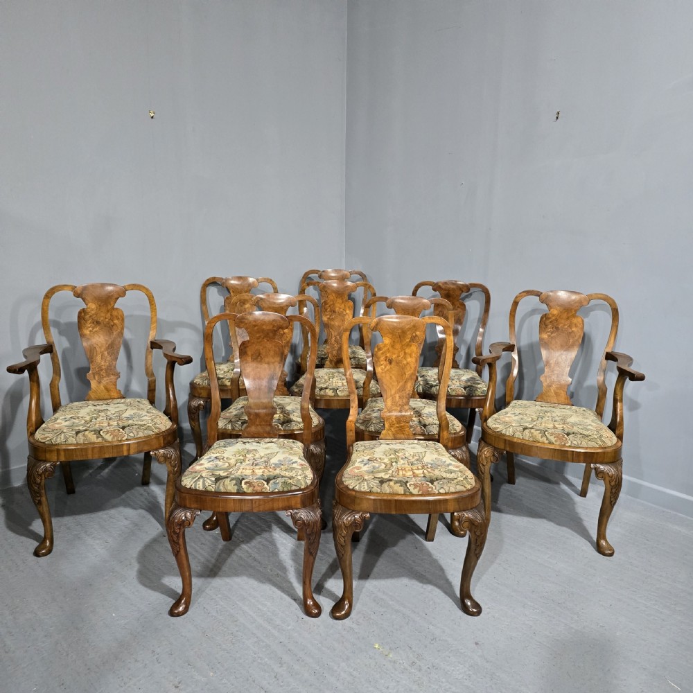 Outstanding Set Ten Queen Anne Walnut Dining Chairs View II